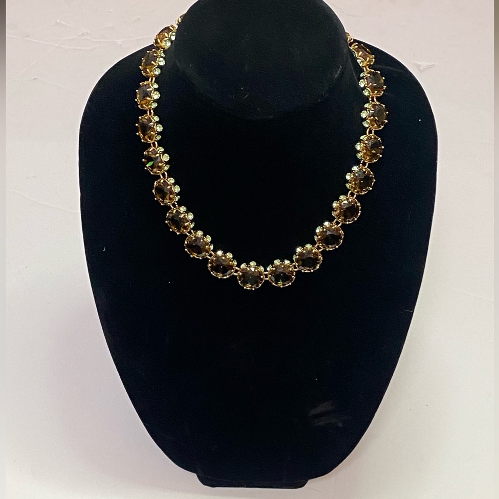 J. Crew Statement Prong Set Rivoli Rhinestone Necklace in Amber/Green colors